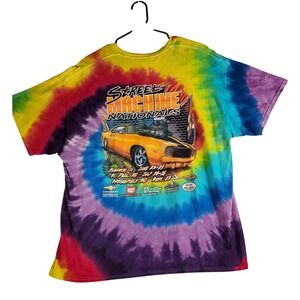 Street Machine Nationals Tie Dye Graphic T Shirt Orange Car Drag Racing Men's XL